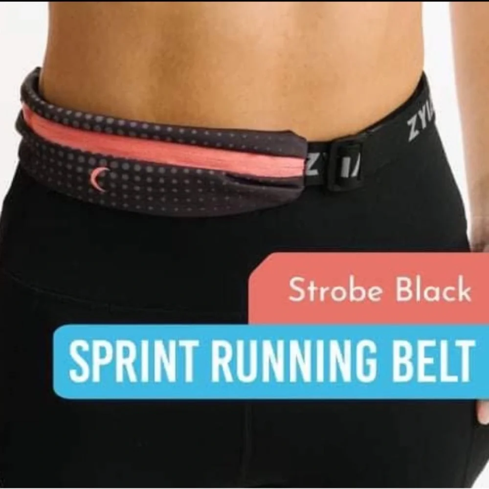 ZYIA Active Strobe Black Sprint and Neon Coral Pink Running Belt NEW
